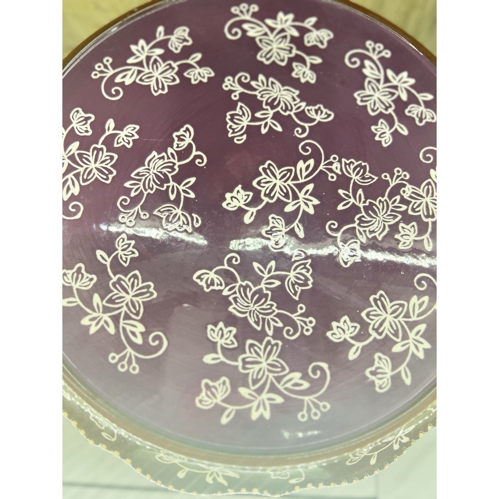 NEW Temptations Purple FLORAL LACE 2 In 1 Cake Stand Chip & Dip Crudite Set MINT - Picture 11 of 12